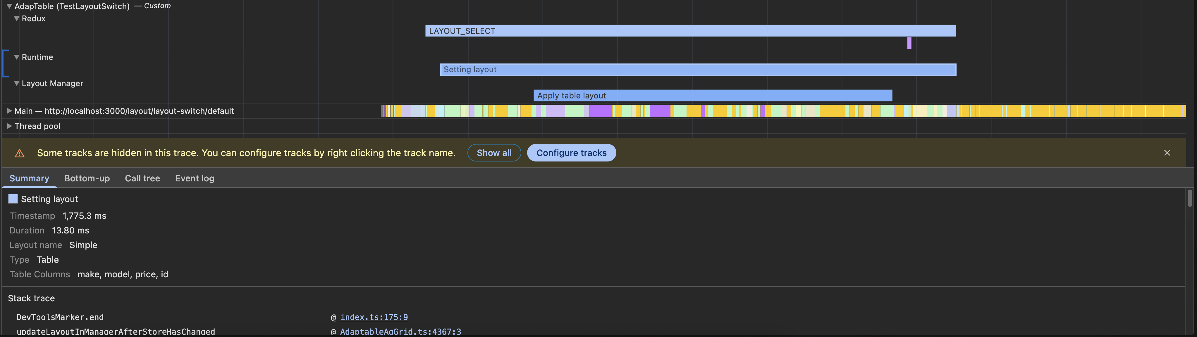 AdapTable Chrome DevTools Profiler multiple segments